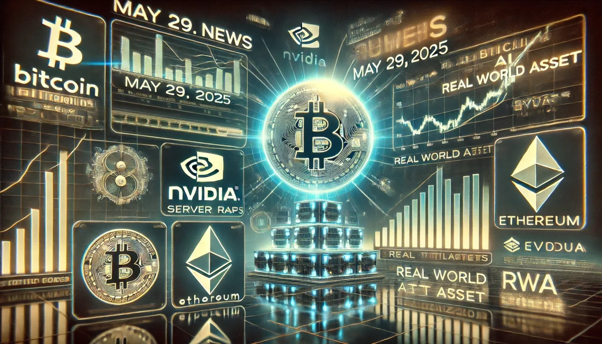 Crypto News Today: Market Reactions to Nvidia’s Earnings, Bitcoin’s Breakout, and Emerging Trends - May 29, 2025 34 DALL·E 2025 05 29 18.55.40 A futuristic digital news collage showing major cryptocurrency news for May 29 2025. In the center a glowing Bitcoin symbol rises above 108000 su