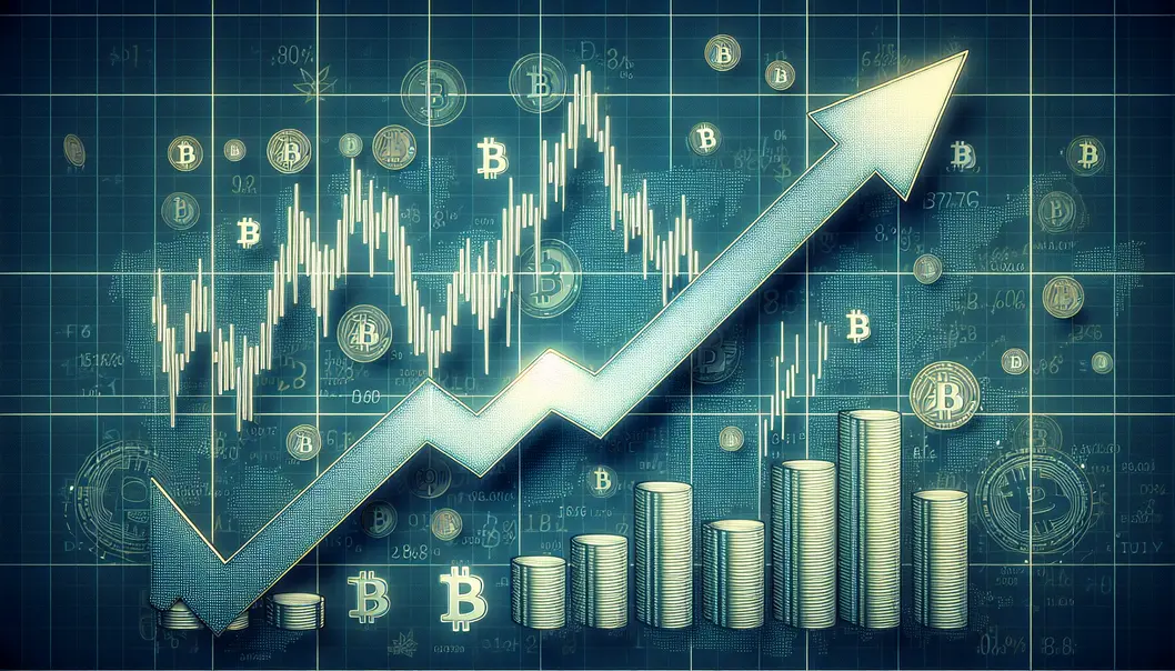 Illustration showing Bitcoin price trends alongside digital currency symbols.