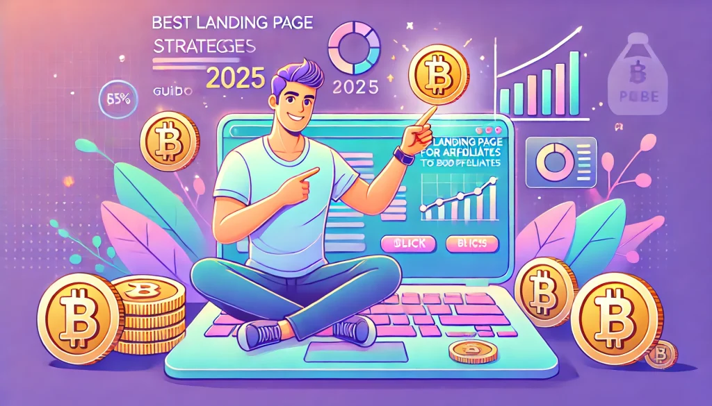 DALL·E 2025 06 09 18.25.48 A highly clickable YouTube thumbnail in pastel color tones with the title Best Landing Page Strategies for Crypto Affiliates A 2025 Guide to Boost P