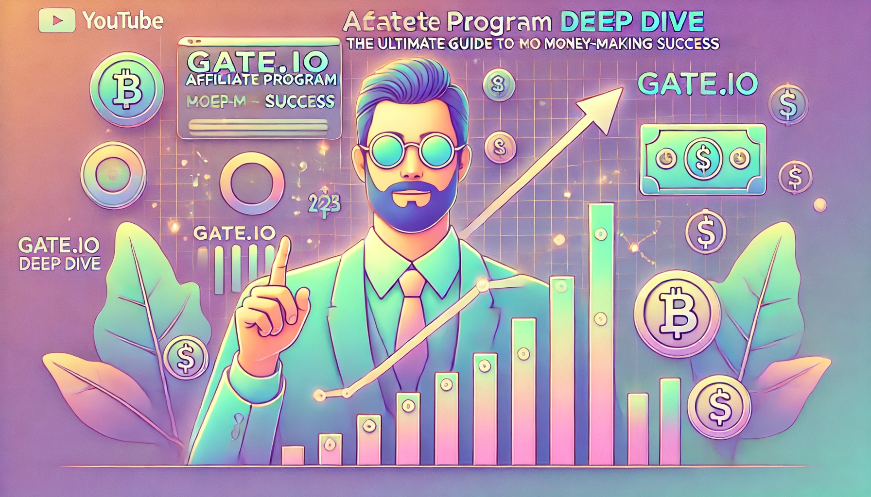 DALL·E 2025 06 10 08.22.00 A highly clickable YouTube thumbnail in pastel color tones with the title Gate.io Affiliate Program Deep Dive The Ultimate Guide for 2025 Money Maki