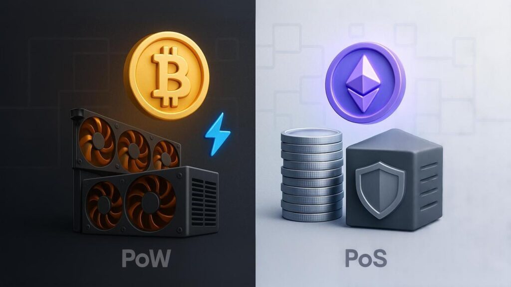 Proof of Work vs Proof of Stake comparison infographic 2025