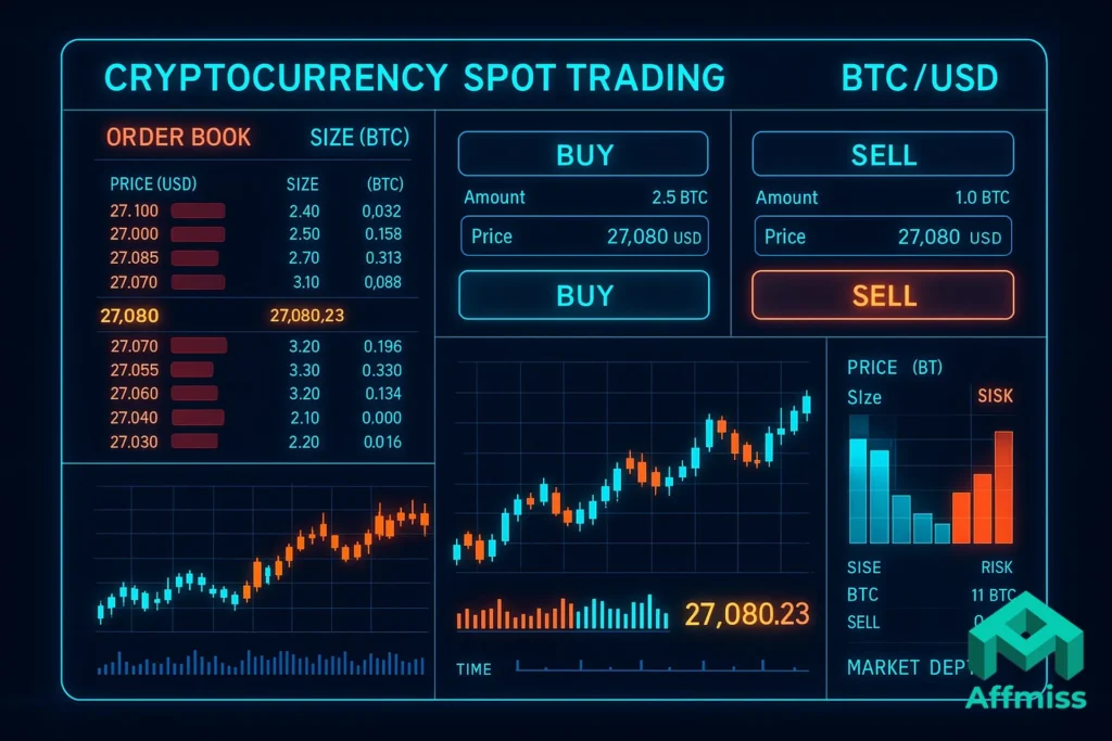 Best Crypto Exchange 2025: The Complete Guide 9 Detailed view of cryptocurrency spot trading screen showing order book, price charts, buy/sell orders, and market depth for Bitcoin trading