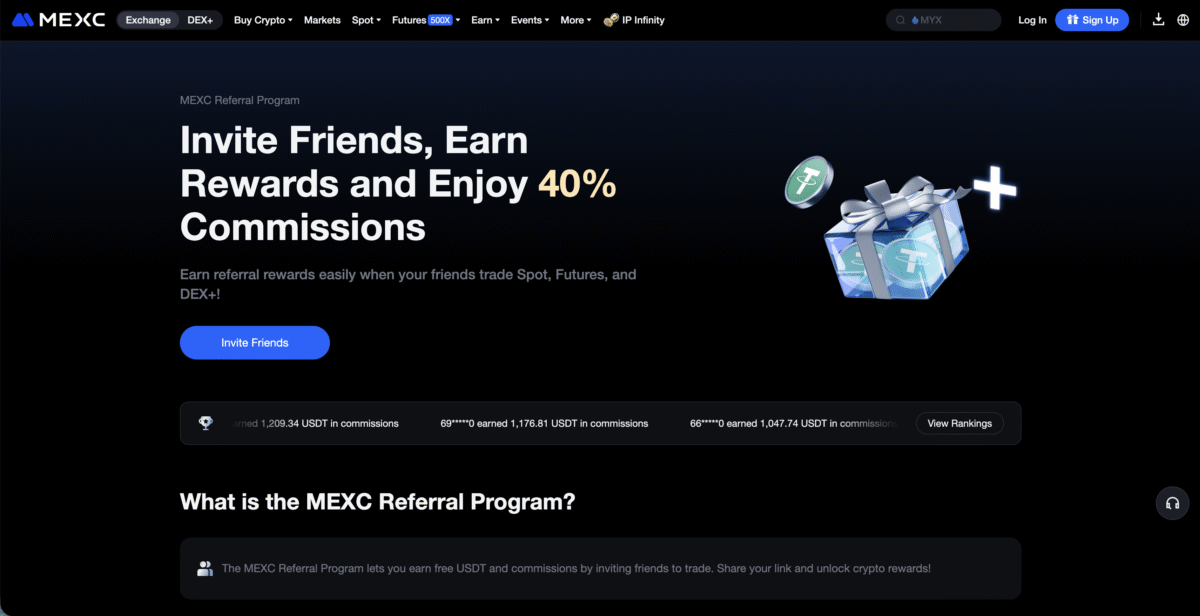 MEXC Affiliate Program 2024: Earn Up to 70% Commission 2 MEXC affiliate program dashboard showing 70% commission rates and lifetime rewards
