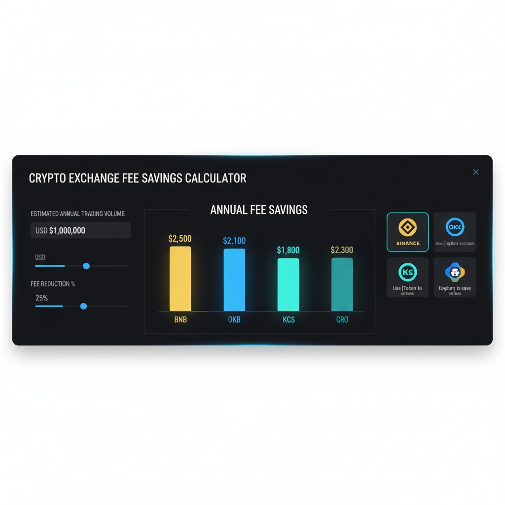 Crypto Exchange Fees Guide 2025: Compare Trading Costs & Save Money 5 Cryptocurrency exchange fee savings calculator showing annual cost reductions with BNB and other exchange tokens