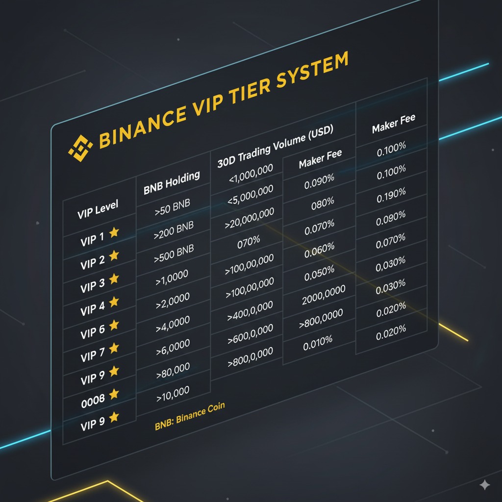 Crypto Exchange Fees Guide 2025: Compare Trading Costs & Save Money 4 Binance VIP tier system interface showing BNB holdings requirements and fee discount percentages
