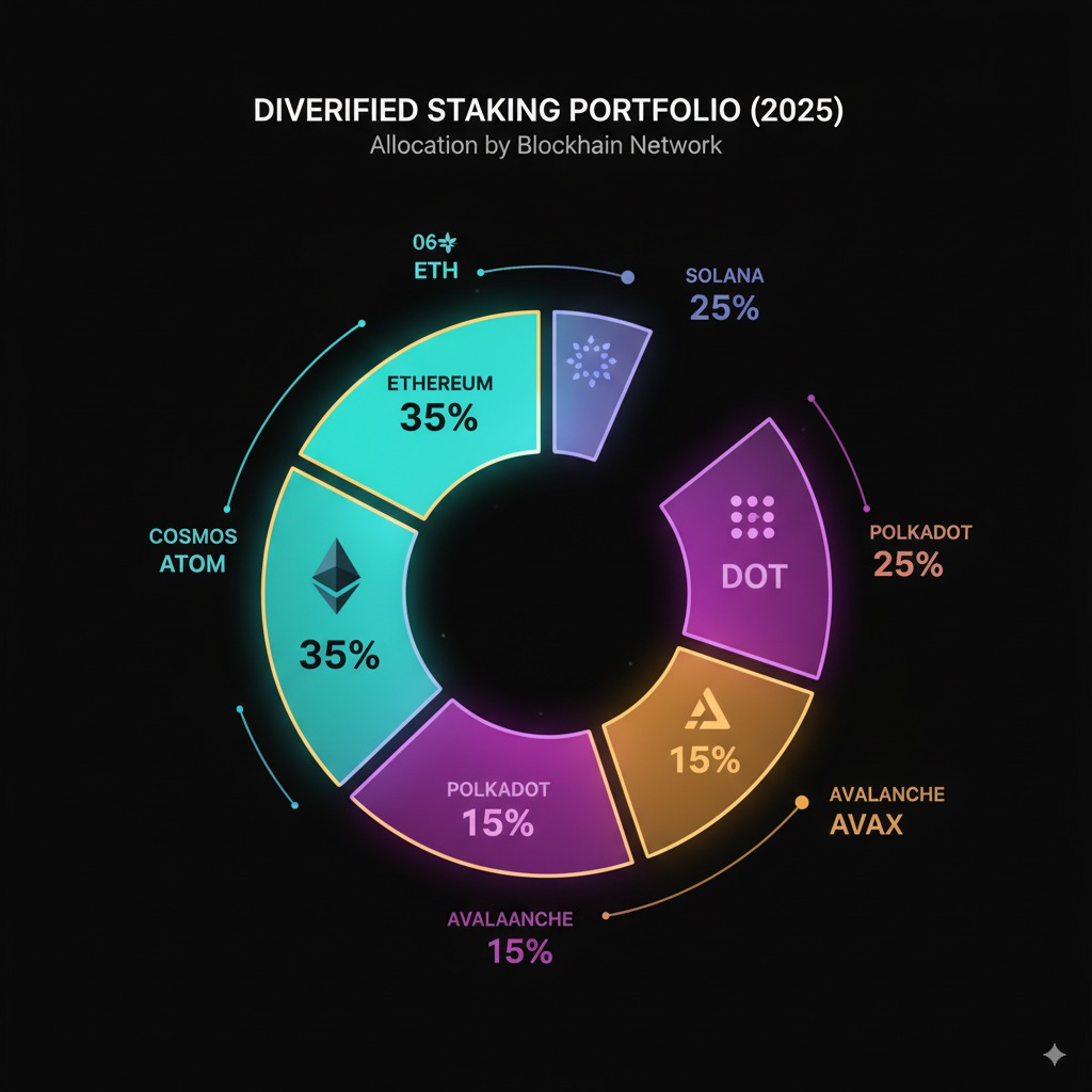 Crypto Staking Guide 2025: Earn Up to 20% APY Passive Income 5 Multi-network staking portfolio allocation chart with risk-return optimization for 2025