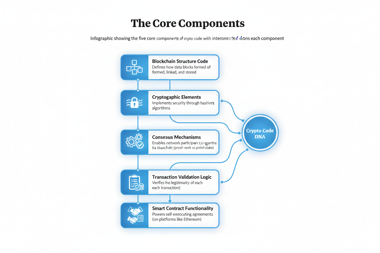 Unlocking the Secrets: How Crypto Code Powers the Blockchain Revolution 2 Components infographic showing the 5 core components of encryption