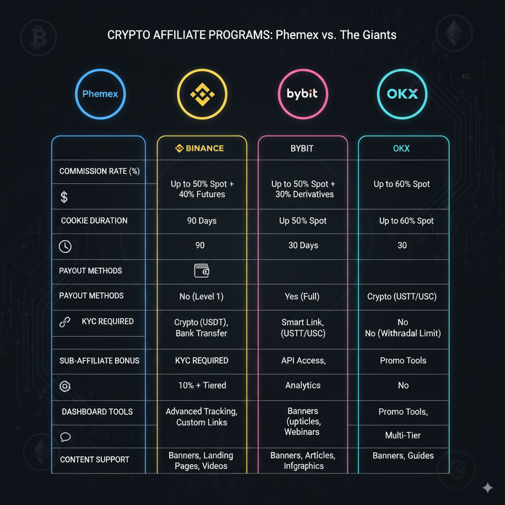 Unlocking Opportunities with Phemex's Affiliate Program: A Comprehensive Guide 3 Phemex vs Binance Bybit OKX affiliate program comparison 2025