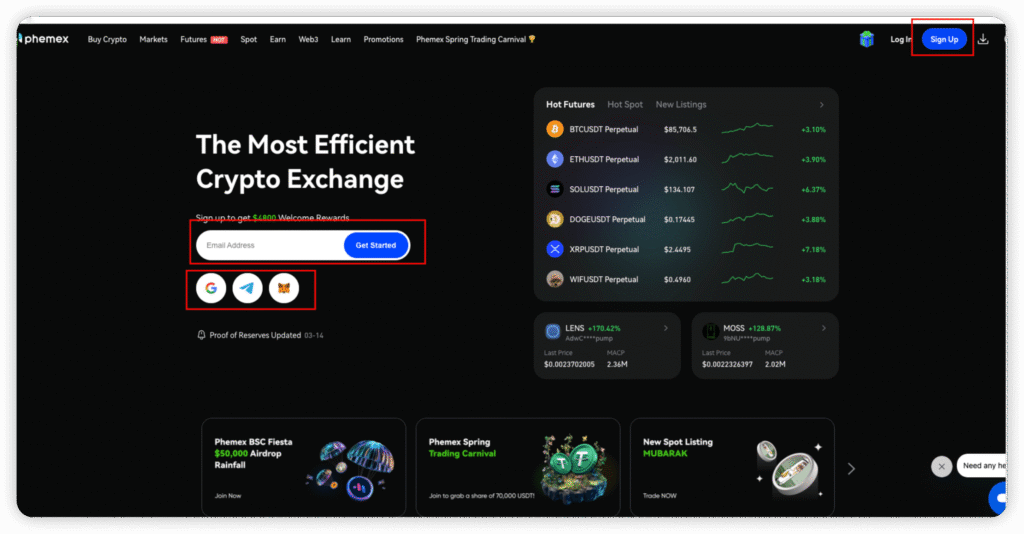 Phemex Exchange register