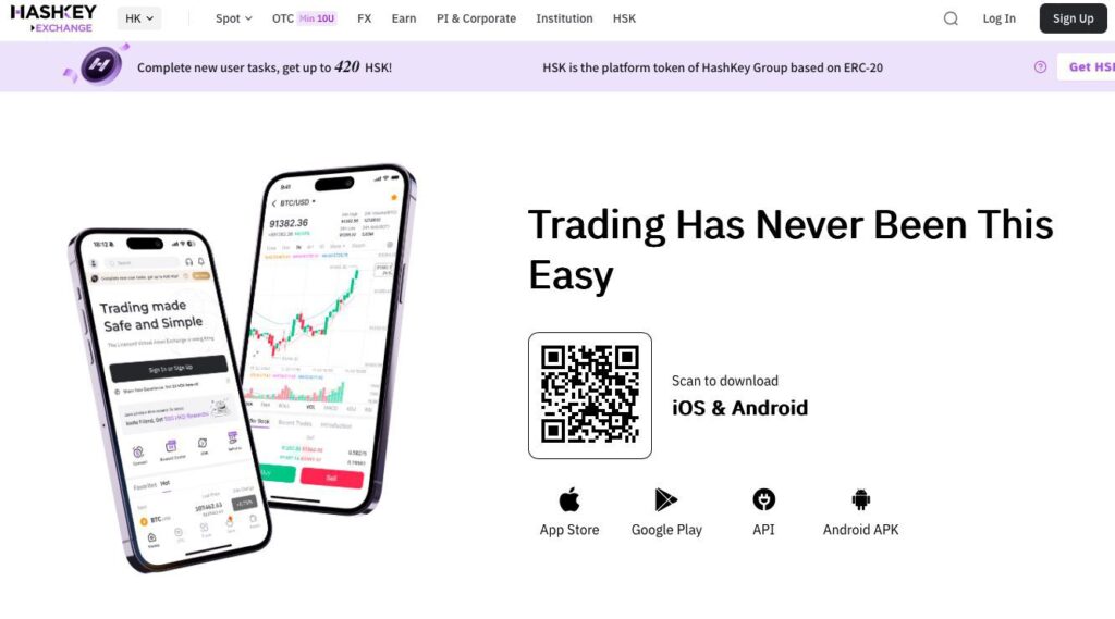 HashKey Exchange Review — mobile app showing HKD deposit and BTC/HKD trading