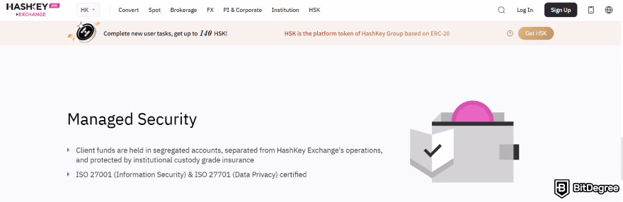 HashKey Exchange Review — SFC license, ISO 27001, and ISO 27701 certification badges